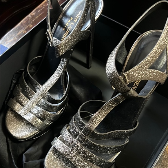 Saint Laurent Charcoal Metallic Heels Elegant Design - Picture 2 of 10